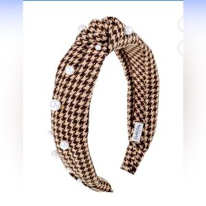 🆕 Houndstooth & Pearl top knot headband
